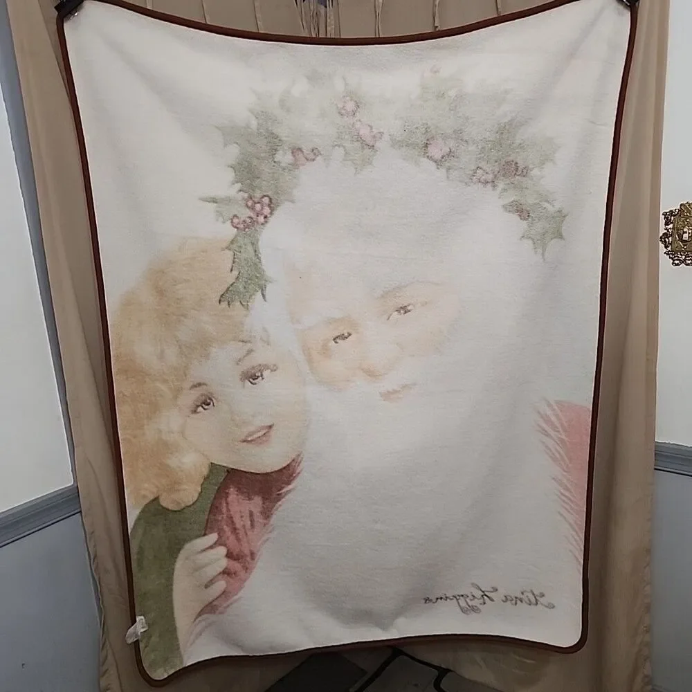 Tina Higgins Christmas Soft Throw Blanket Santa Claus & Blonde Girl Blue Eyes